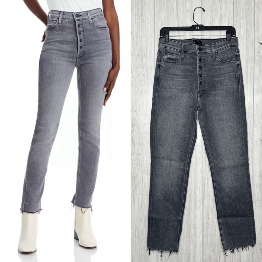 MOTHER The Pixie Dazzler Ankle Fray Women's Gray High-Waisted Jeans
